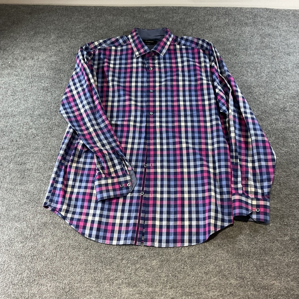 Bugatchi Classic Fit Mens Plaid Button Down Shirt Pink PurpleBlue Long Sleeve XL